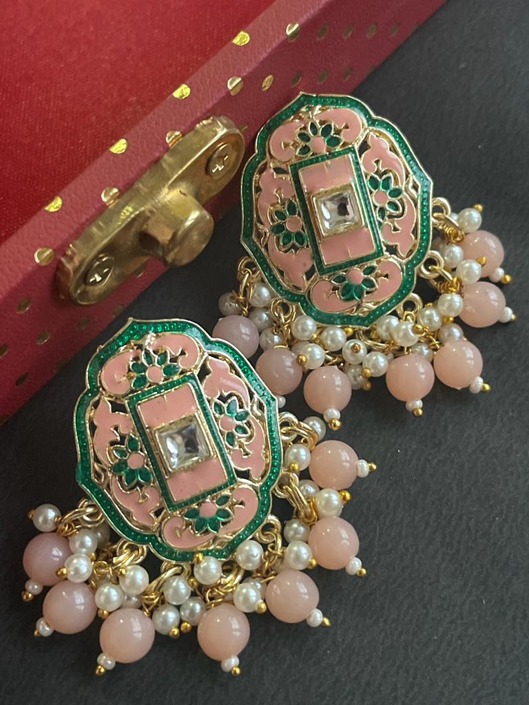 PINK BEADED PEARLS ETHNIC STUDS