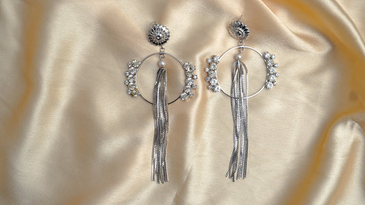 SILVER-LONG-TASSEL-EARRINGS