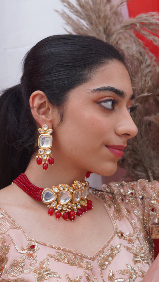 Mehroon-choker-kundan-necklace