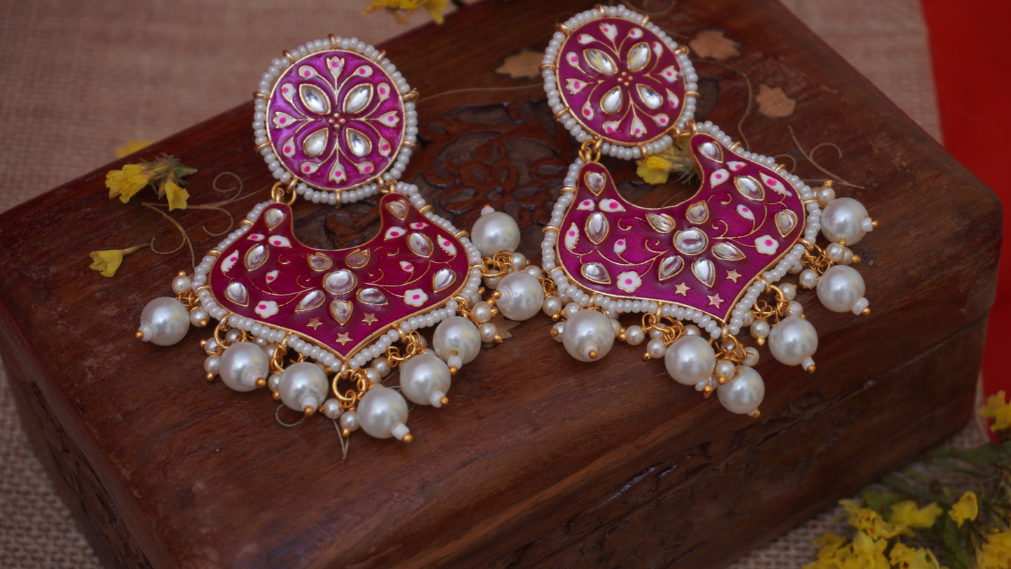 PINK MEENAKARI KUNDAN EARRINGS