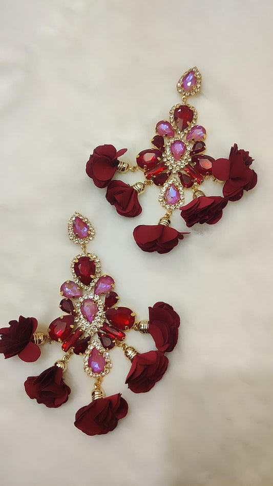 mehroon-floral- Statement-earrings