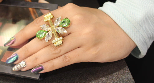 green rhinestone ring