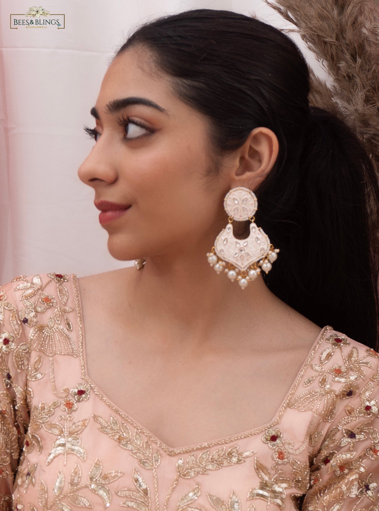 WHITE MEENAKARI KUNDAN EARRINGS