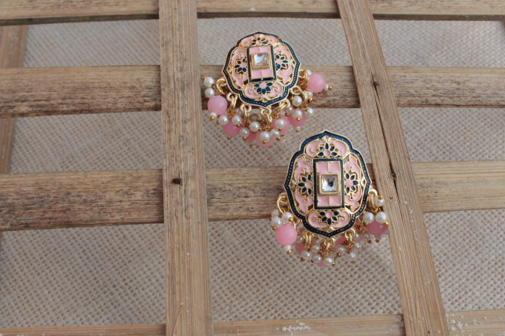 PINK BEADED PEARLS ETHNIC STUDS