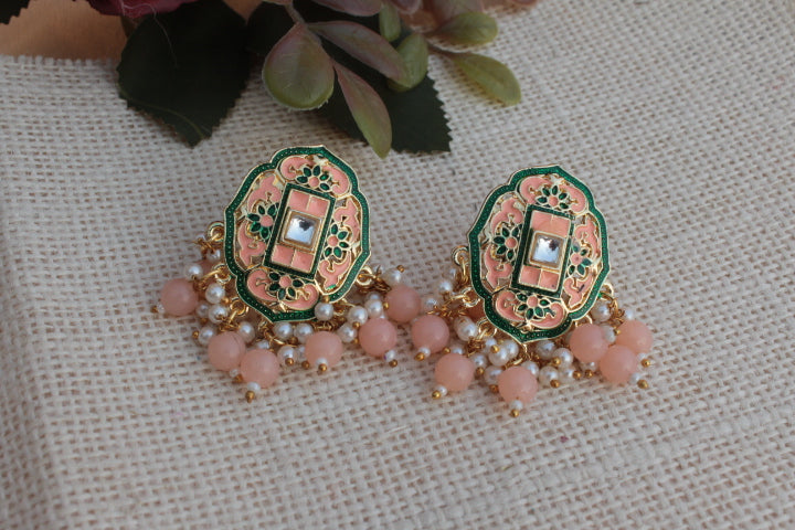 PINK BEADED PEARLS ETHNIC STUDS