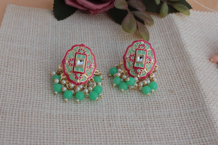 PINK BEADED PEARLS ETHNIC STUDS