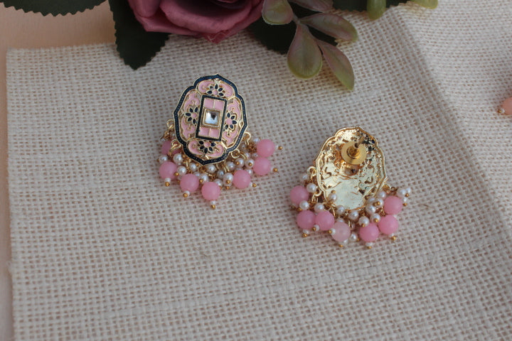 PINK BEADED PEARLS ETHNIC STUDS