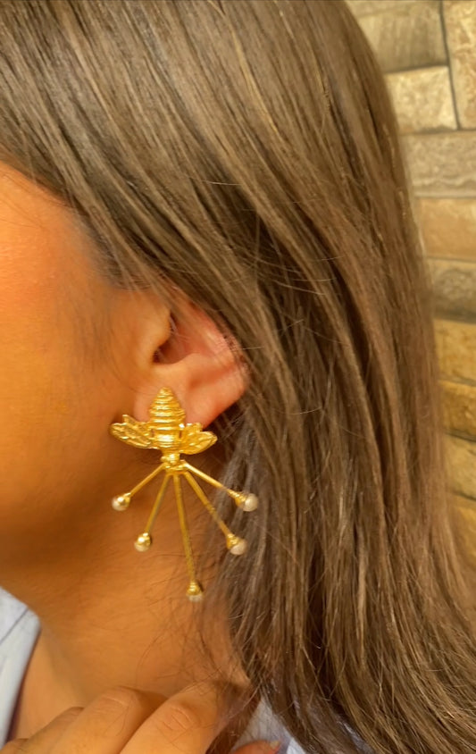 GOLDEN-BEE PEARL SPYKES-EARRINGS