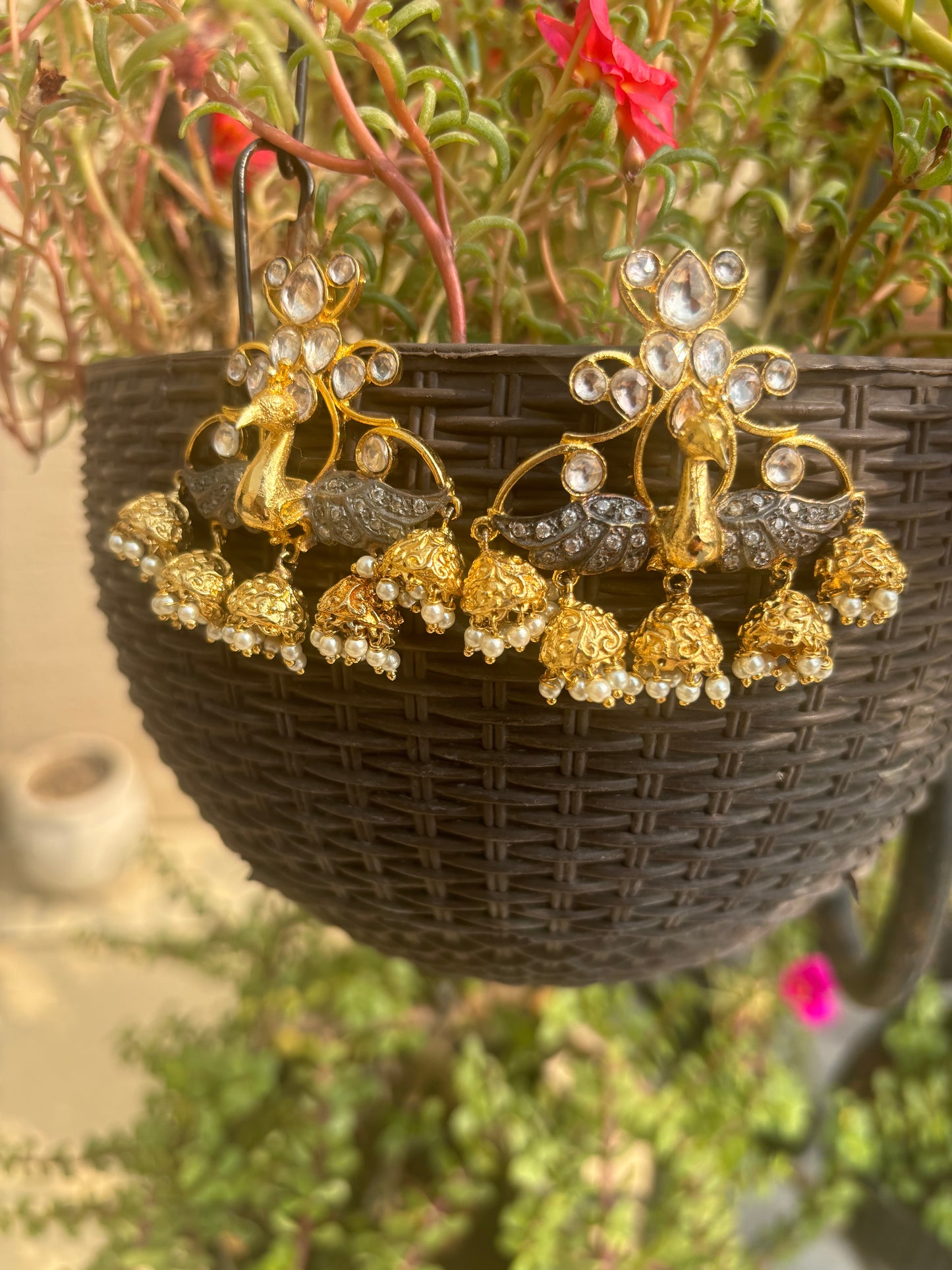 golden-kundan-peacock-jhumkis