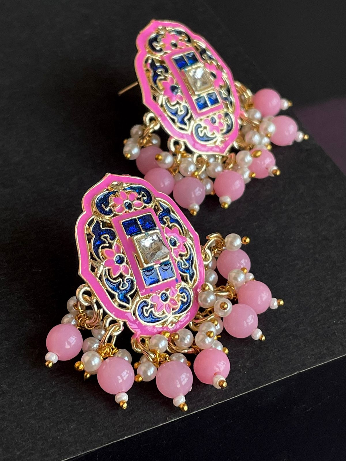 PINK BEADED PEARLS ETHNIC STUDS