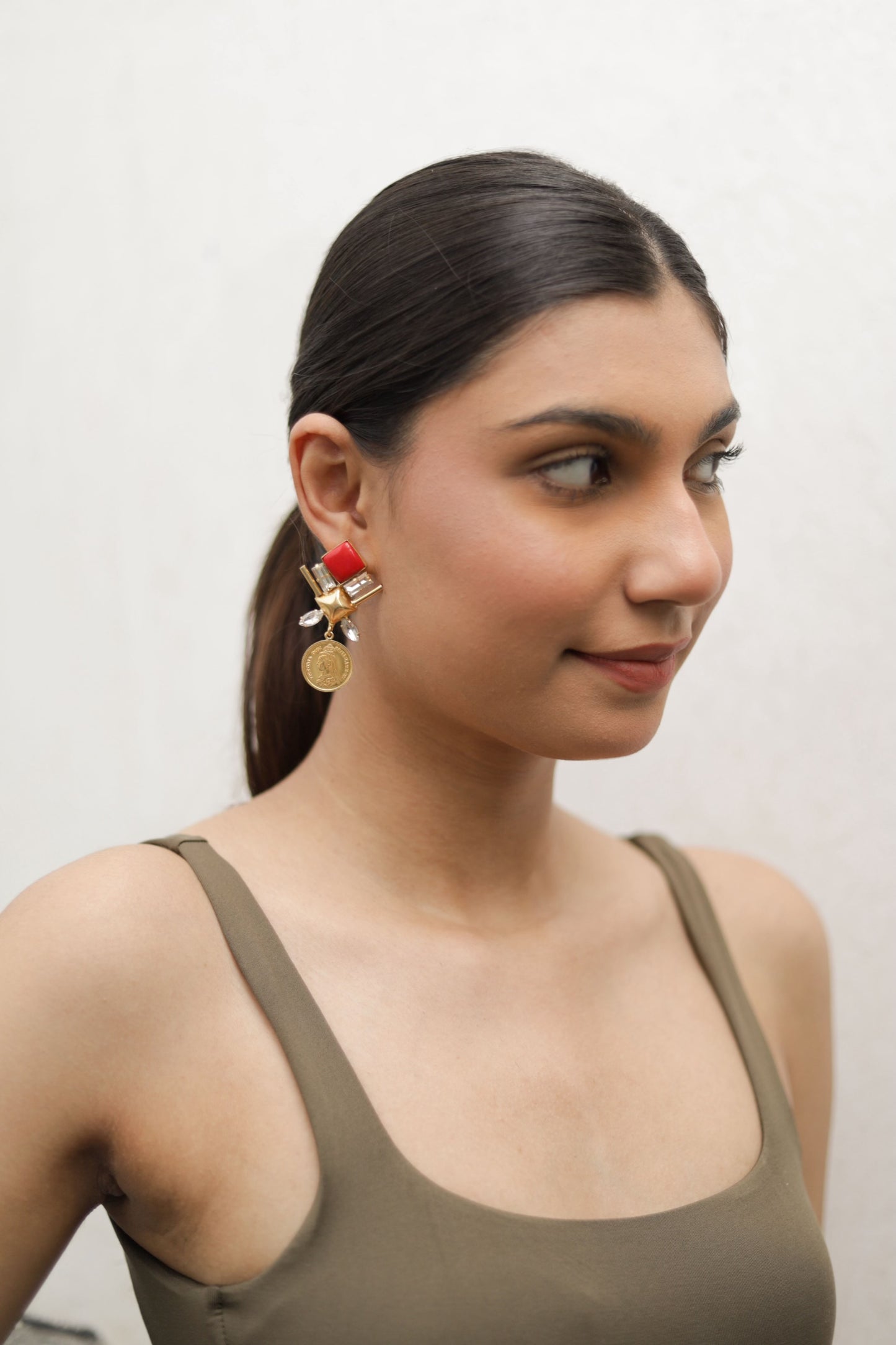 RED-GOLDEN  PARTYWEAR EARRINGS